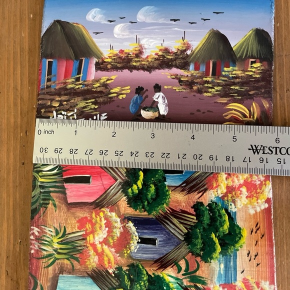 2 Pieces Haiti Paintings  4x6 in. Chipboard Panel Painting - Picture 6 of 6
